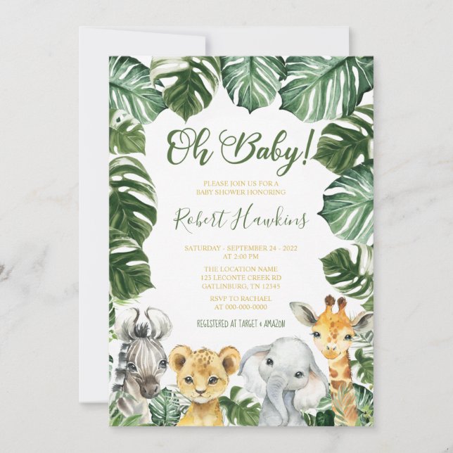 Oh Baby Safari Animal Baby Shower Einladung (Vorderseite)