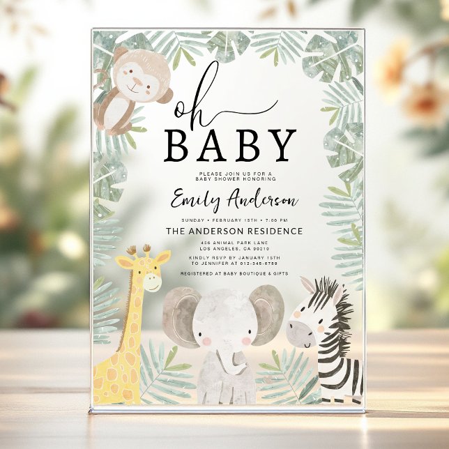 Oh Baby Safari Animal Boy's Baby Shower Acryleinladungen (Von Creator hochgeladen)