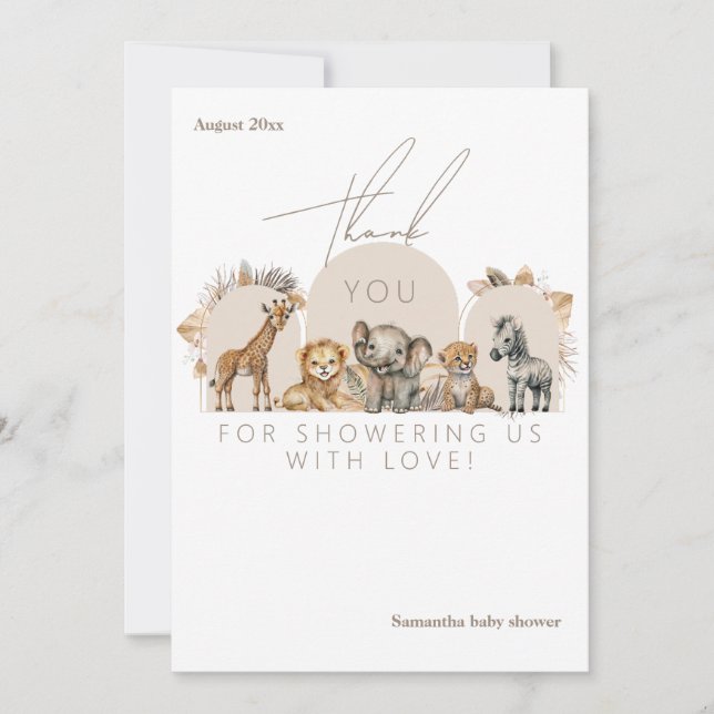 Oh Baby Safari Animals Boho Baby Dusche Dankeskarte (Vorderseite)