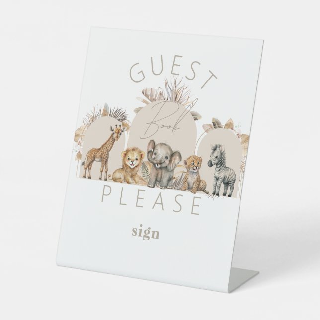 Oh Baby Safari Animals Boho Baby Dusche Gästebuch Sockelschild (Vorderseite)
