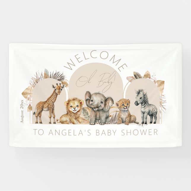 Oh Baby Safari Animals Boho Baby Dusche willkommen Banner (Horizontal)