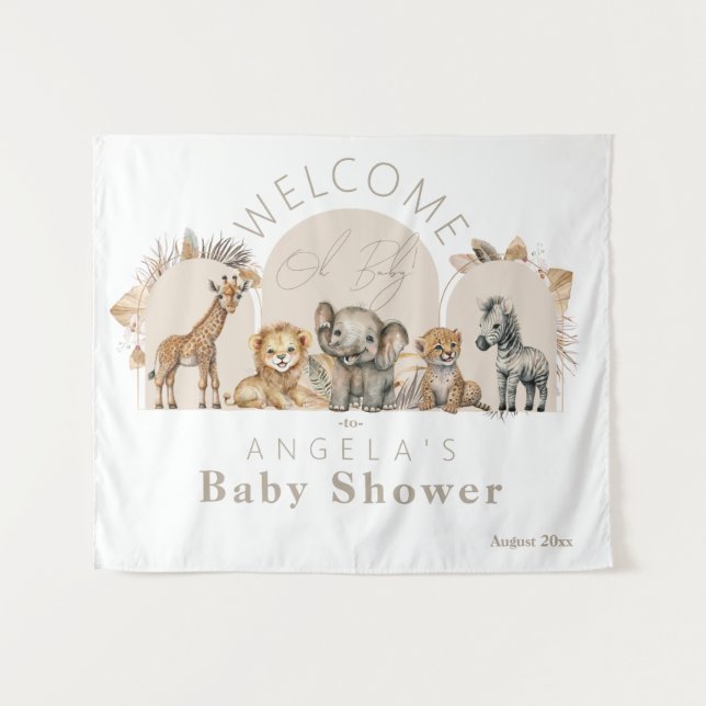 Oh Baby Safari Animals Boho Baby Dusche willkommen Wandteppich (Vorderseite (Horizontal))