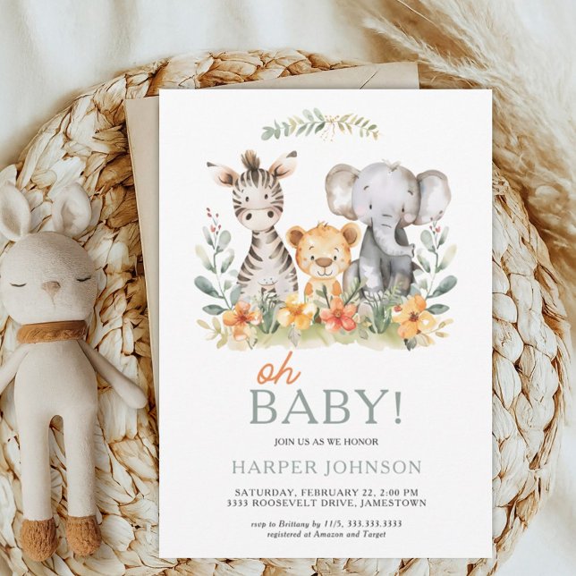 Oh Baby Safari Wild One Baby Shower Einladung (Von Creator hochgeladen)