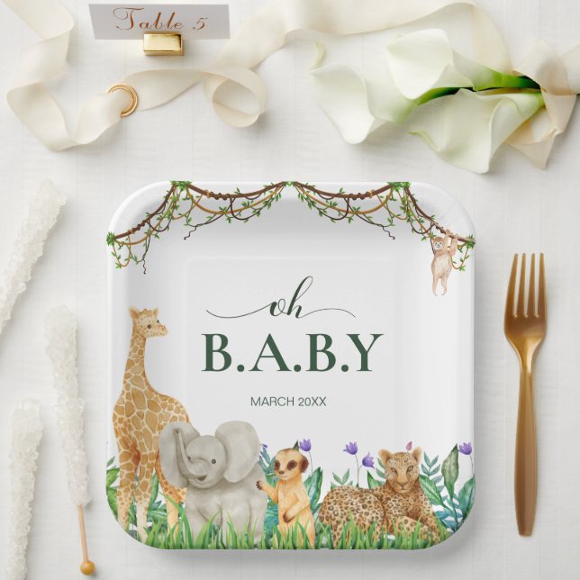 Oh baby Safari wilde Tier Jungle Baby Dusche Pappteller (Hochzeit)