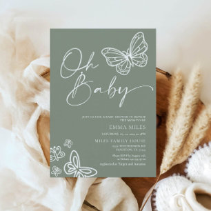Oh Baby Sage Green Baby Dusche Einladung