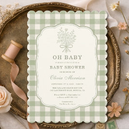 Oh Baby Sage Green Gingham Baby Shower Einladung