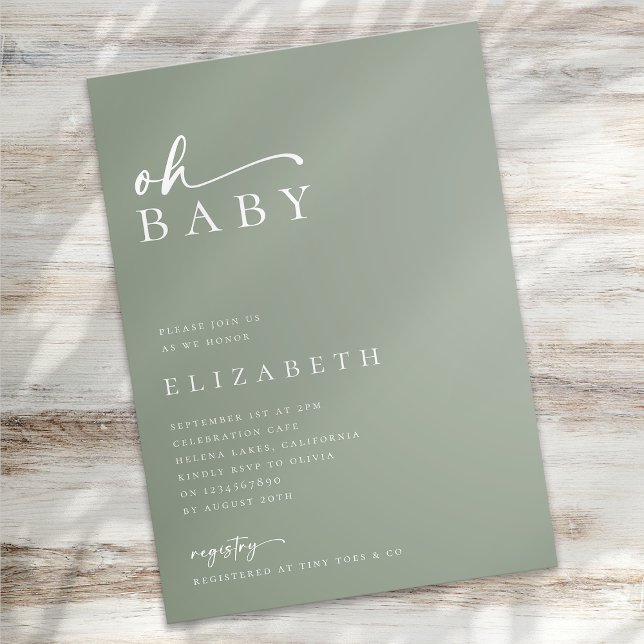 Oh Baby Sage Green Minimalistisch Script Baby Dusc Einladung (Von Creator hochgeladen)