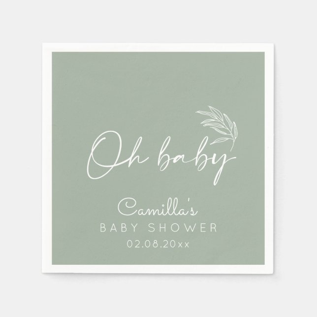 Oh Baby Sage Green Modern Baby Dusche Serviette (Vorderseite)