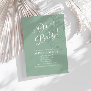 "Oh Baby" Sage Green Moderne Minimalistische Babyd Einladung