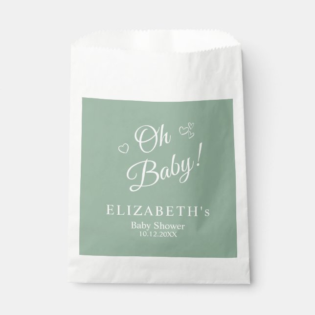 "Oh Baby" Sage Green Moderne Minimalistische Babyd Geschenktütchen (Vorderseite)