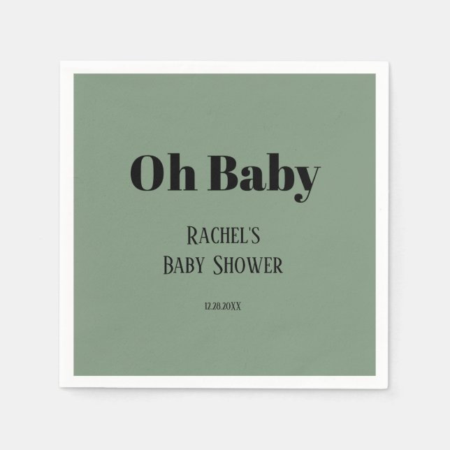Oh Baby Sage Green Script Bold Modern Baby Dusche Serviette (Vorderseite)
