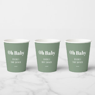 Oh Baby Sage Green Script Girls Boys Baby Shower Pappbecher