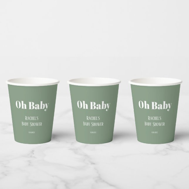 Oh Baby Sage Green Script Girls Boys Baby Shower Pappbecher (Multi)