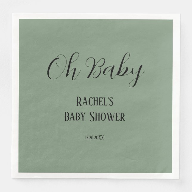 Oh Baby Sage Green Script Niedlich Moderne Babydus Serviette (Vorderseite)