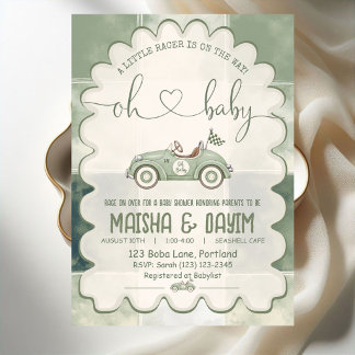 Oh Baby Salbeigrün Little Racer Baby Shower Einladung