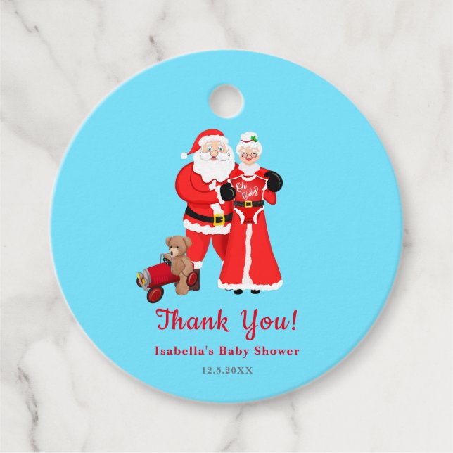 Oh Baby Santa & Mrs Claus Baby Dusche Danke Geschenkanhänger (Vorderseite)