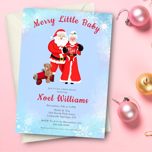 Oh Baby Santa & Mrs Claus Baby Dusche Einladung (Amplify the joy of your baby shower with Santa & Mrs. Claus-themed invitations, sparking delight.)