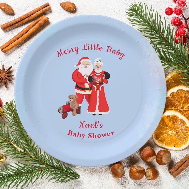 Oh Baby Santa & Mrs Claus Baby Dusche Pappteller (Enhance festivities with Santa & Mrs. Claus-themed Baby Shower paper plates, sparking celebration!)