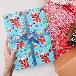 Oh Baby Santa & Mrs Claus Baby Shower Blue Geschenkpapier