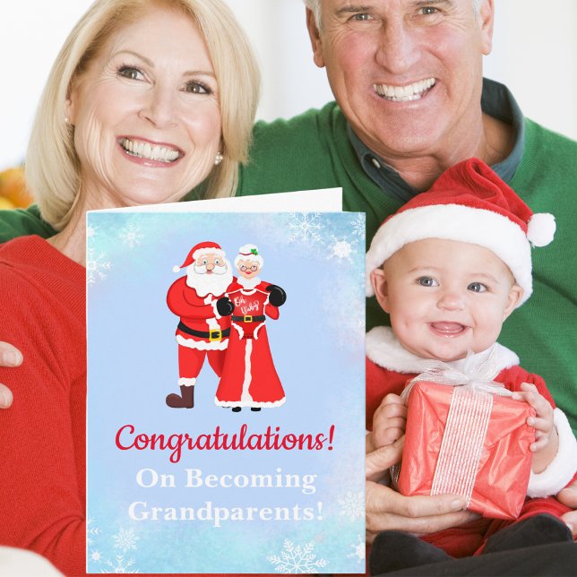 Oh Baby Santa & Mrs Claus Grandeleltern Karte (Capture the enchantment of Christmas as  someone is celebrate new grandparents' joy.)