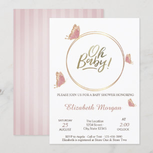 Oh Baby Schmetterlinge Gestreifte Babyparty   Einladung