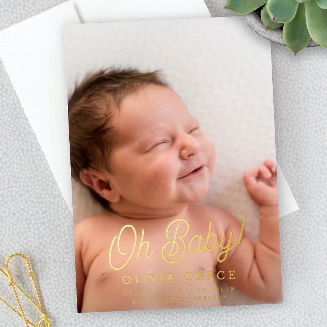 Oh Baby! Schriftzug Goldfolie Foto Geburtsanzeige Folieneinladung (Von Creator hochgeladen)