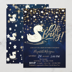 Oh Baby Schwan Krone Sterne Marineblaue Babyparty Einladung