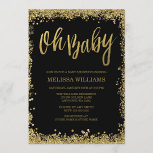 Oh Baby-schwarze GoldGlitzer-Baby-Dusche Einladung