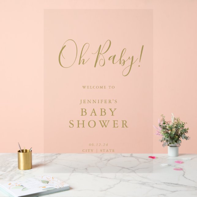 Oh, Baby! Script Baby Dusche Willkommen Gold Acrylschild (Hochzeit)