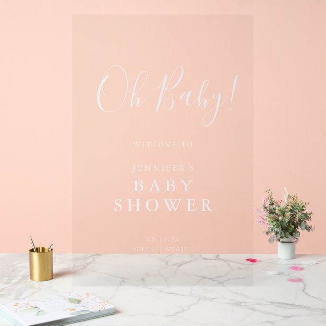 Oh, Baby! Script Baby Dusche Willkommen Weiß Acrylschild (Hochzeit)
