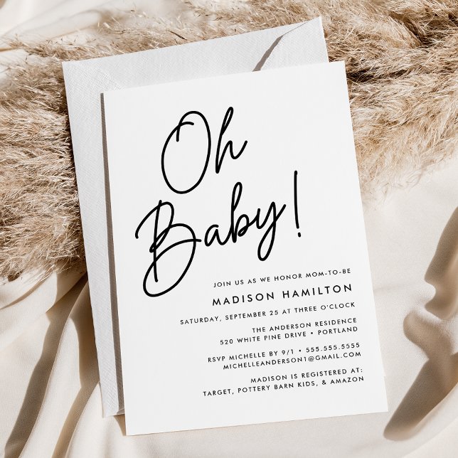 Oh Baby Script Minimalistisch Baby Dusche Einladung (Von Creator hochgeladen)
