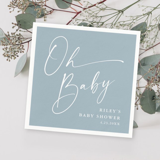 Oh Baby Script Modern Dusty Blue Baby Dusche Serviette (Von Creator hochgeladen)