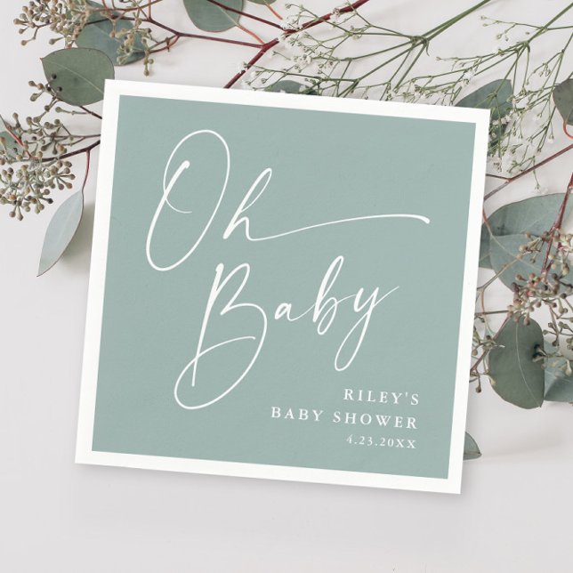 Oh Baby Script Modern Sage Green Baby Dusche Serviette (Von Creator hochgeladen)
