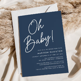 Oh Baby Script Navy Minimalistisch Baby Dusche Einladung