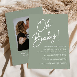 Oh Baby Script Sage Green Foto Babydusche Einladung