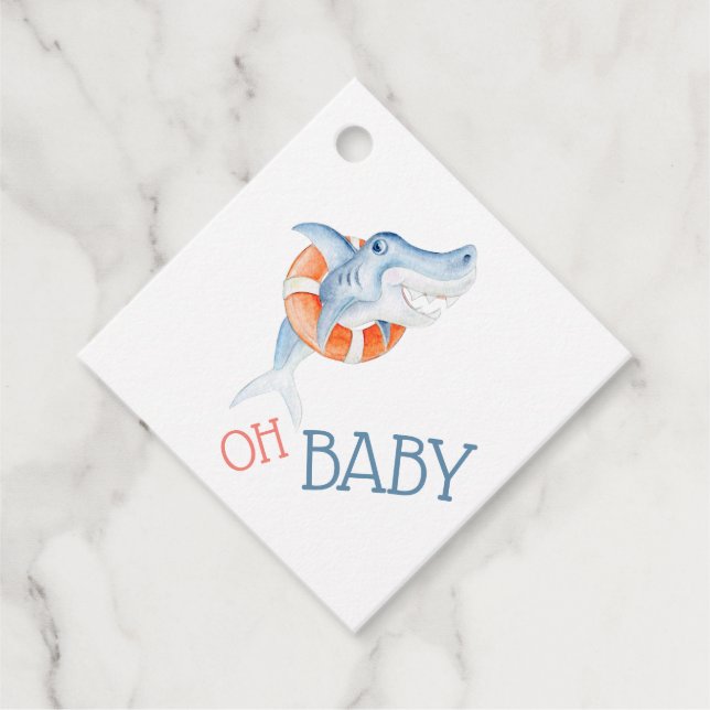 Oh Baby Shark Wasserfarbe Babydusche Geschenkanhänger (Vorderseite)