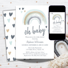 Oh Baby Shower Blue Boho Rainbow Einladung