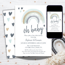 Oh Baby Shower Blue Boho Rainbow Einladung