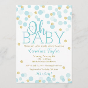 Oh Baby Shower Einladung Boy Blue Gold Glitzer