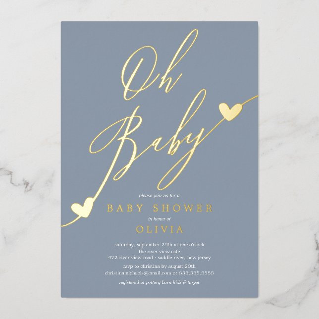 Oh Baby Shower Foil Einladung (Vorderseite)
