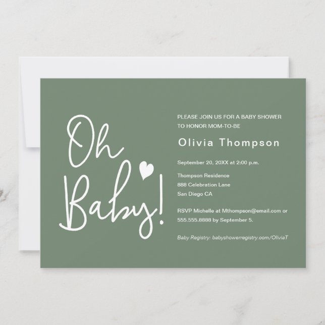 Oh Baby Shower Green Gender neutral Einladung (Vorderseite)