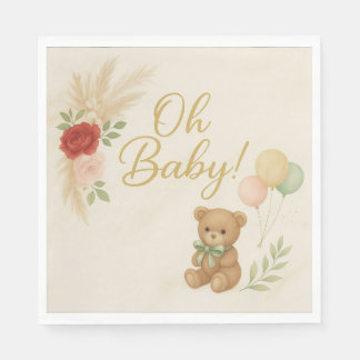 Oh Baby Shower Napkins with Teddy Bear & Pampas  Serviette