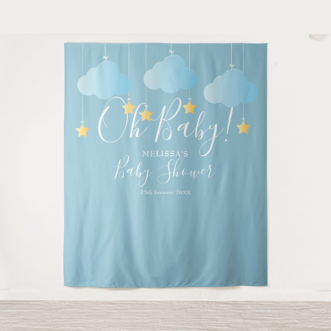 Oh Baby Shower Niedlich Blue Foto Stand Hintergrun Wandteppich (Vorderseite)