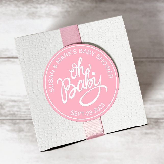 Oh Baby Shower Sticker - Baby Girl (Background color is editable to match your theme.)