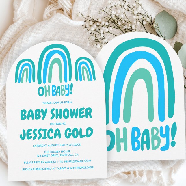 OH BABY SHOWER Sweet Blue Rainbow CUSTOM Arch Einladung (OH BABY SHOWER Sweet Blue Rainbow CUSTOM Arch Invitation
)