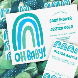 OH BABY SHOWER Sweet Blue Rainbow CUSTOM Begleitkarte
