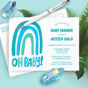 OH BABY SHOWER Sweet Blue Rainbow CUSTOM Einladungspostkarte