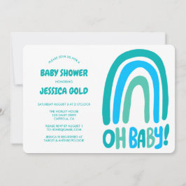 OH BABY SHOWER Sweet Blue Rainbow CUSTOM QR CODE Einladung
