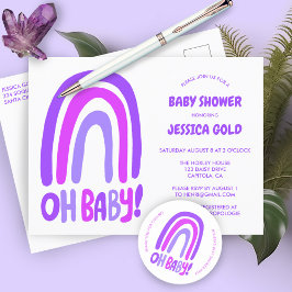 OH BABY SHOWER Sweet Lila Rainbow CUSTOM Einladungspostkarte