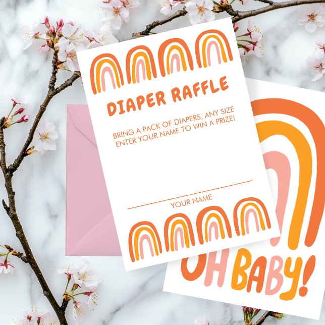 OH BABY SHOWER Sweet Orange Rainbow CUSTOM Begleitkarte (OH BABY SHOWER Sweet Orange Rainbow CUSTOM Enclosure Card Diaper Raffle
)